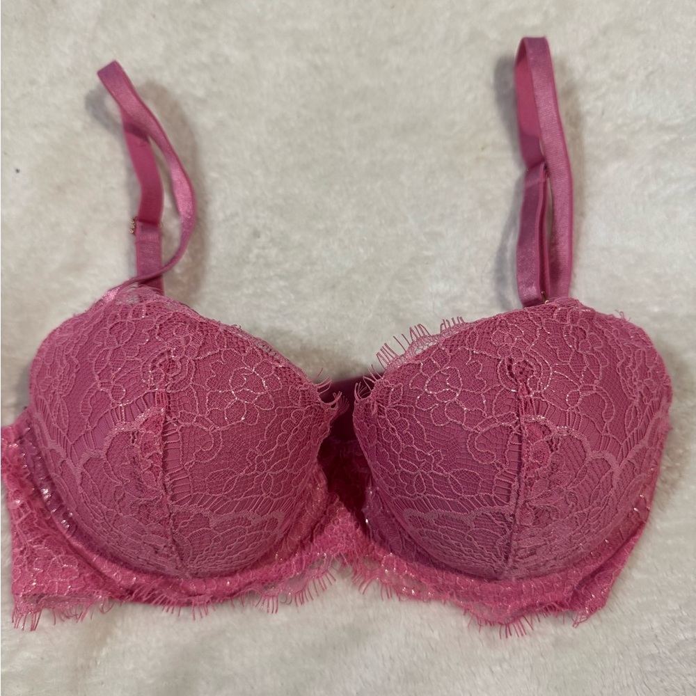 Victoria’s Secret Lined Demi Bra Pink‎ With Lace Overlay Size 32C